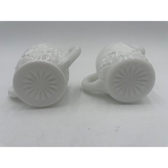 Vintage Milk Glass Creamer & Sugar Bowl Set Button Diamond Pattern - Picture 3 of 5